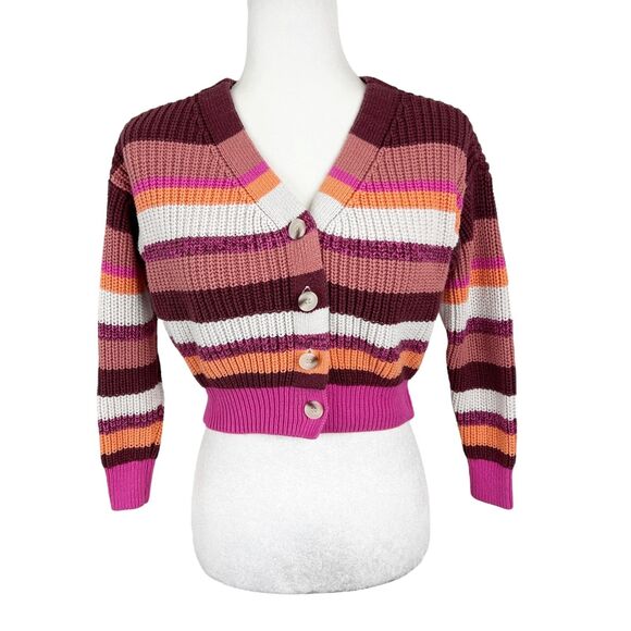 Jessica Simpson Sweaters - Jessica Simpson Sweater Women Small Pink Orange Striped Button Up Cardigan